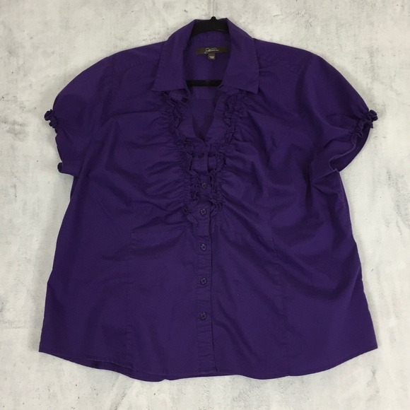 Jessica Button Up Blouse Size 18W Ruffles Purple Shaped Front - Picture 1 of 11